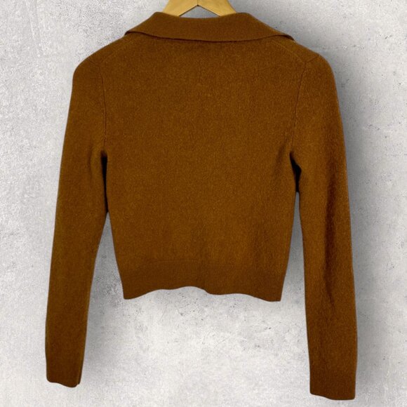 Aritzia 100% Cashmere Brown Polo Sweater Womens Size Medium Chestnut Knit Boho M - Picture 16 of 16